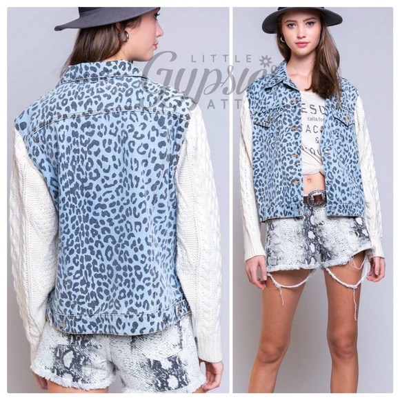 TAKING DOWN 4/5/24 POL Snow Leopard Denim & Cable Knit Jacket - Picture 7 of 14